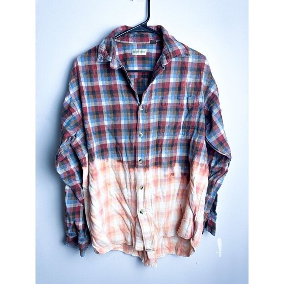 Hobbs Creek Dip Dye Tie Dye Plaid Oversized Button Down Flannel L Mens - Picture 1 of 8